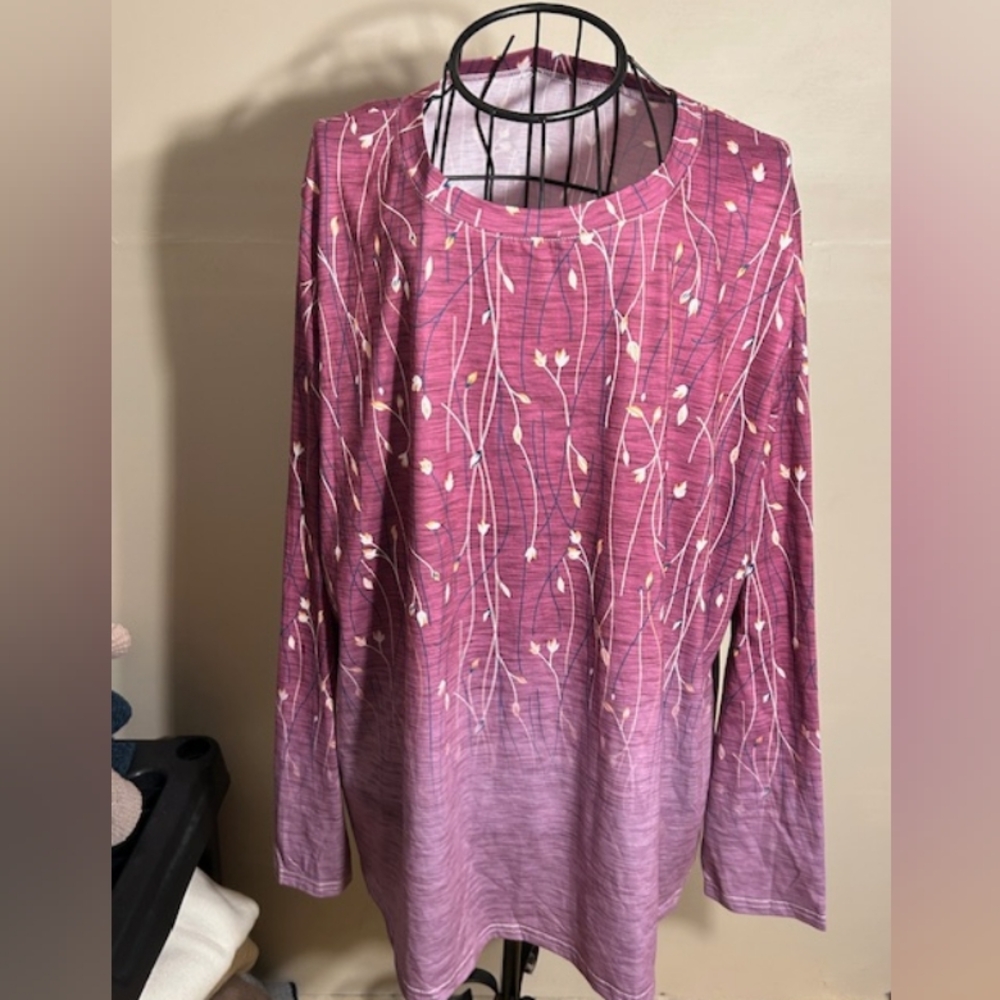size  5x 5 x casual dress womens tee shirt blouse pretty long sleeved  purple